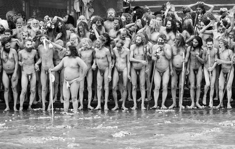 The connection between Water and Religion - Naga Sadhus lining up for undertaking Royal Bath (Shahi Snan) during Kumbh at Har-ki-Pauri in Haridwar, Uttarakhand